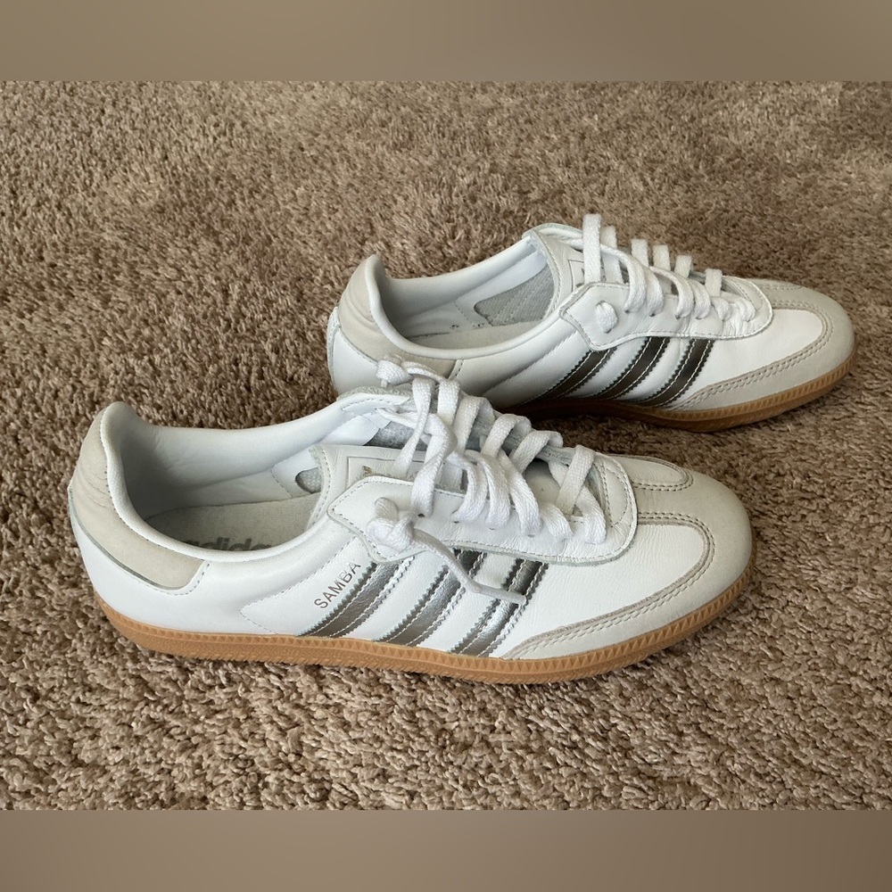 Adidas Samba Women's White and Silver Sneakers